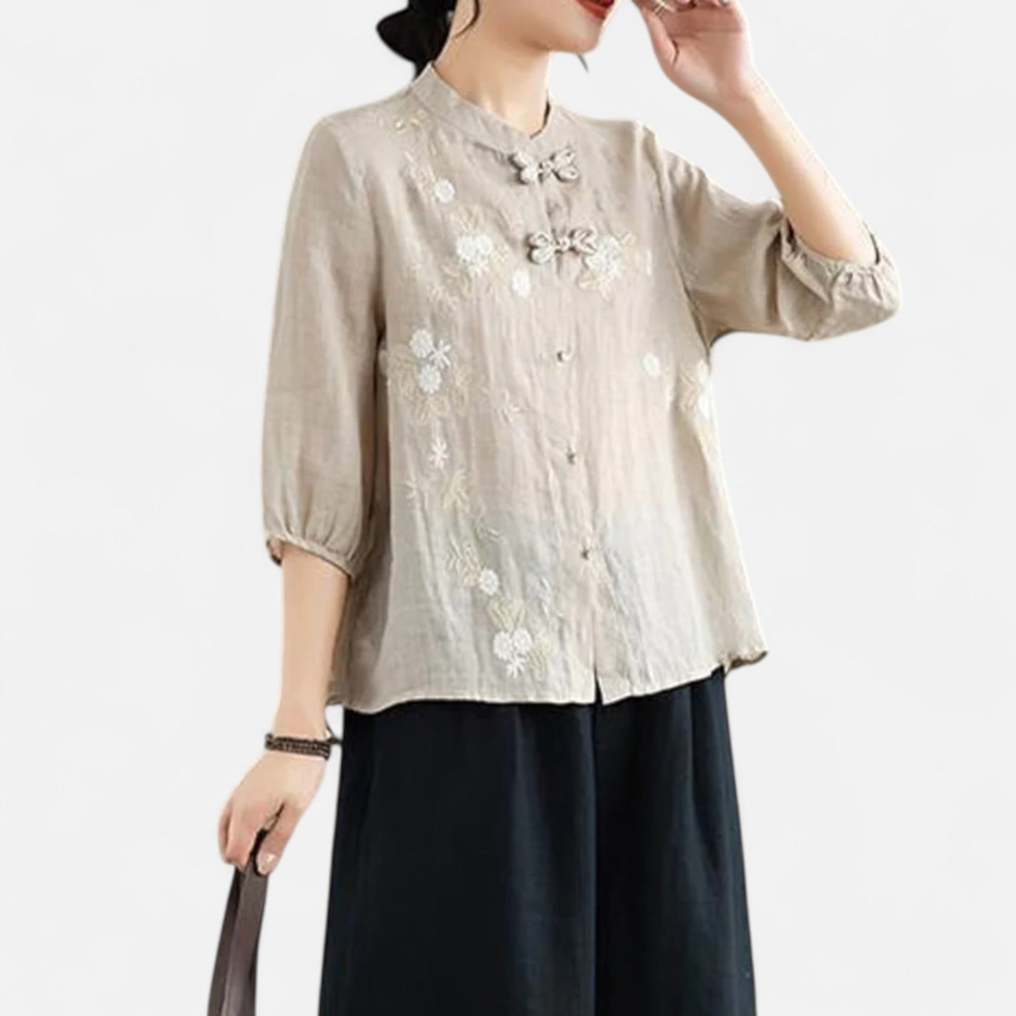 Elanclo | Women’s Vintage Frog-Button Linen Blouse