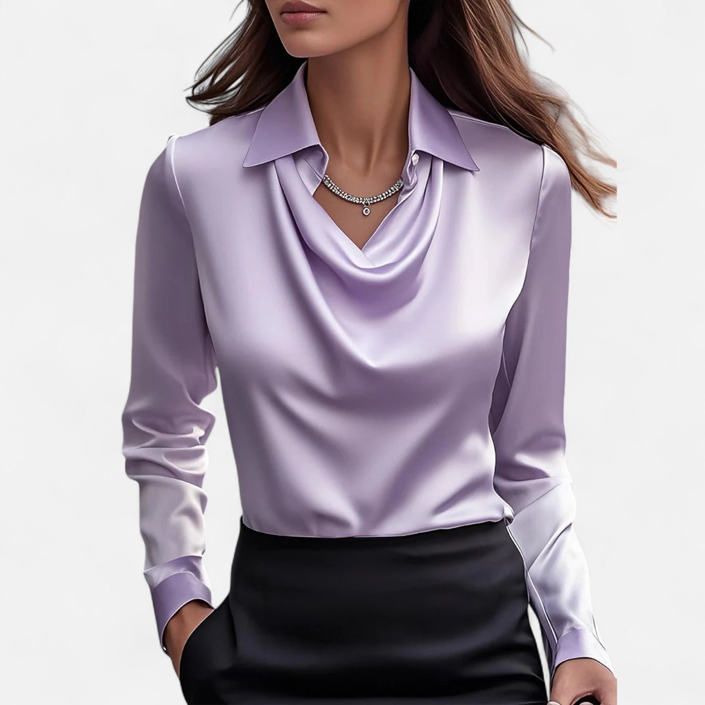 Elanclo | Women’s Satin Draped-Neck Blouse