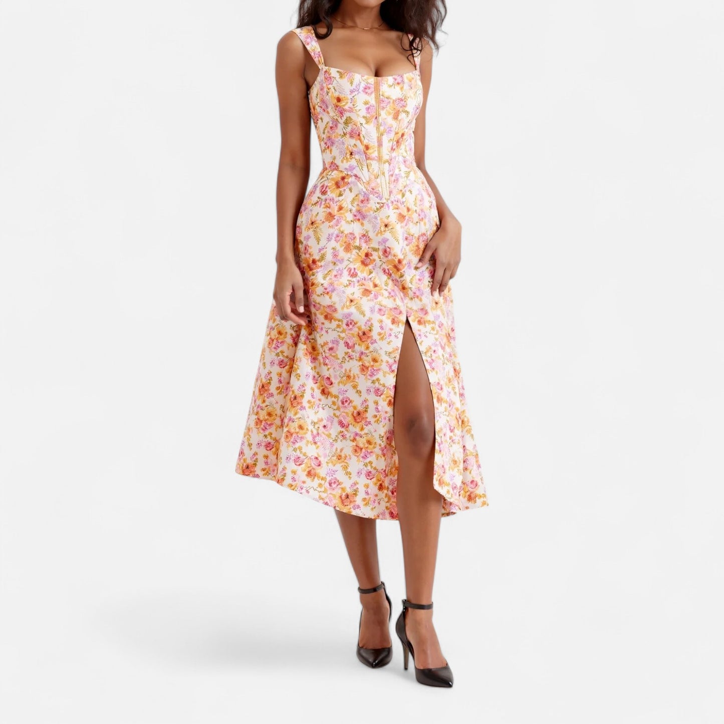 Elanclo | Women’s Floral Corset Midi Dress