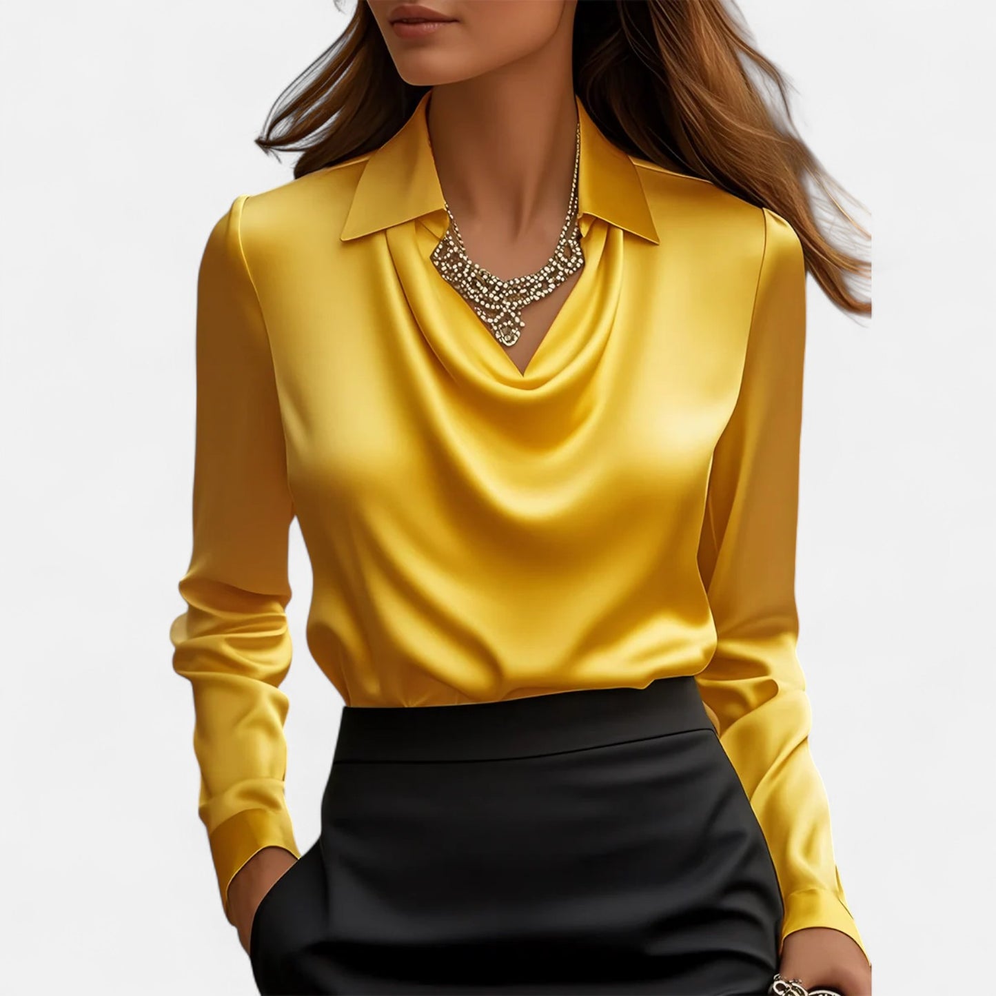 Elanclo | Women’s Satin Draped-Neck Blouse