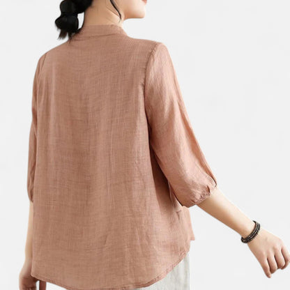 Elanclo | Women’s Vintage Frog-Button Linen Blouse