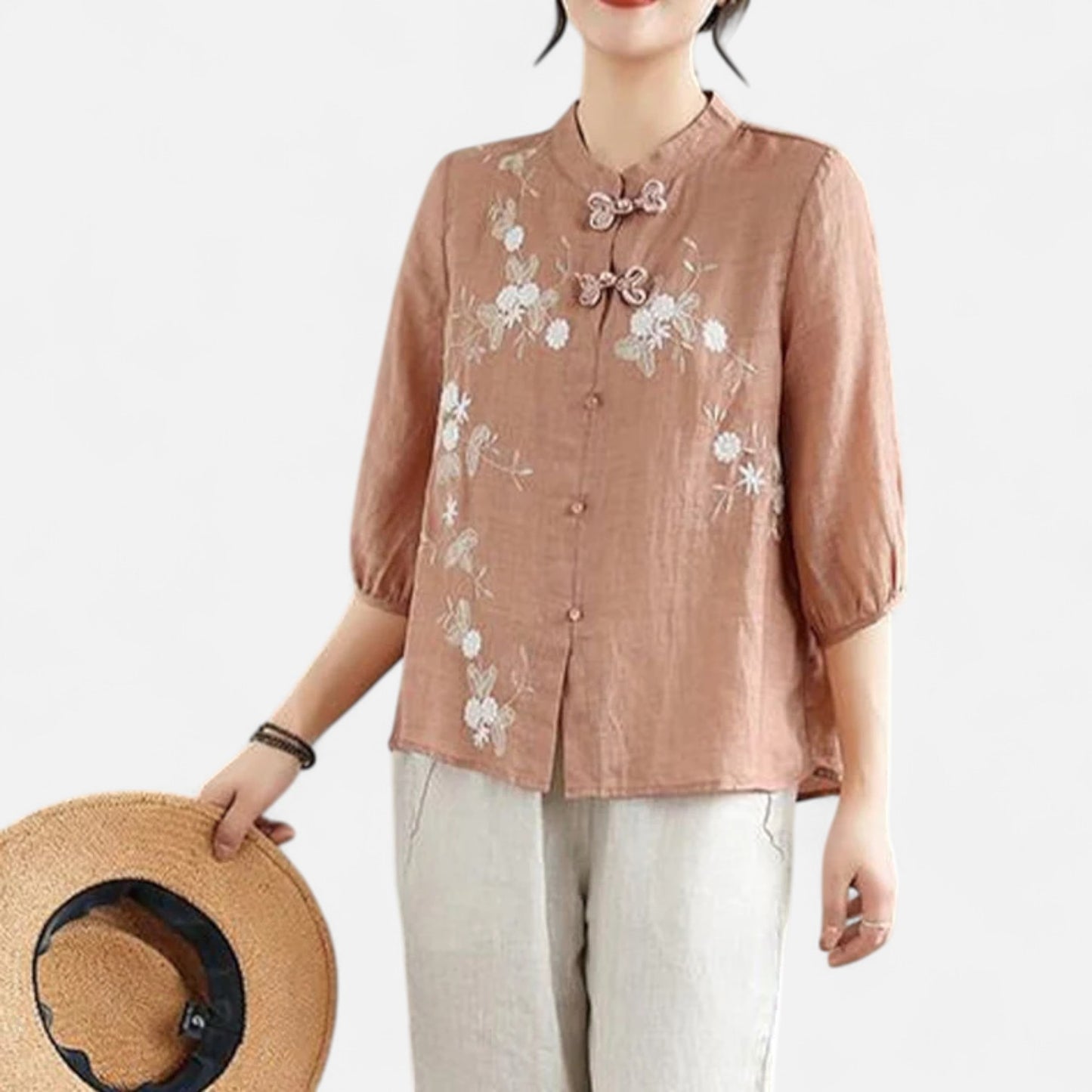 Elanclo | Women’s Vintage Frog-Button Linen Blouse