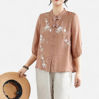 Elanclo | Women’s Vintage Frog-Button Linen Blouse