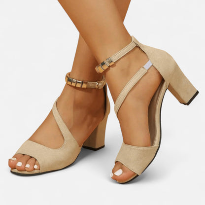 Elanclo | Women’s Cross-Strap Suede Comfort Heels