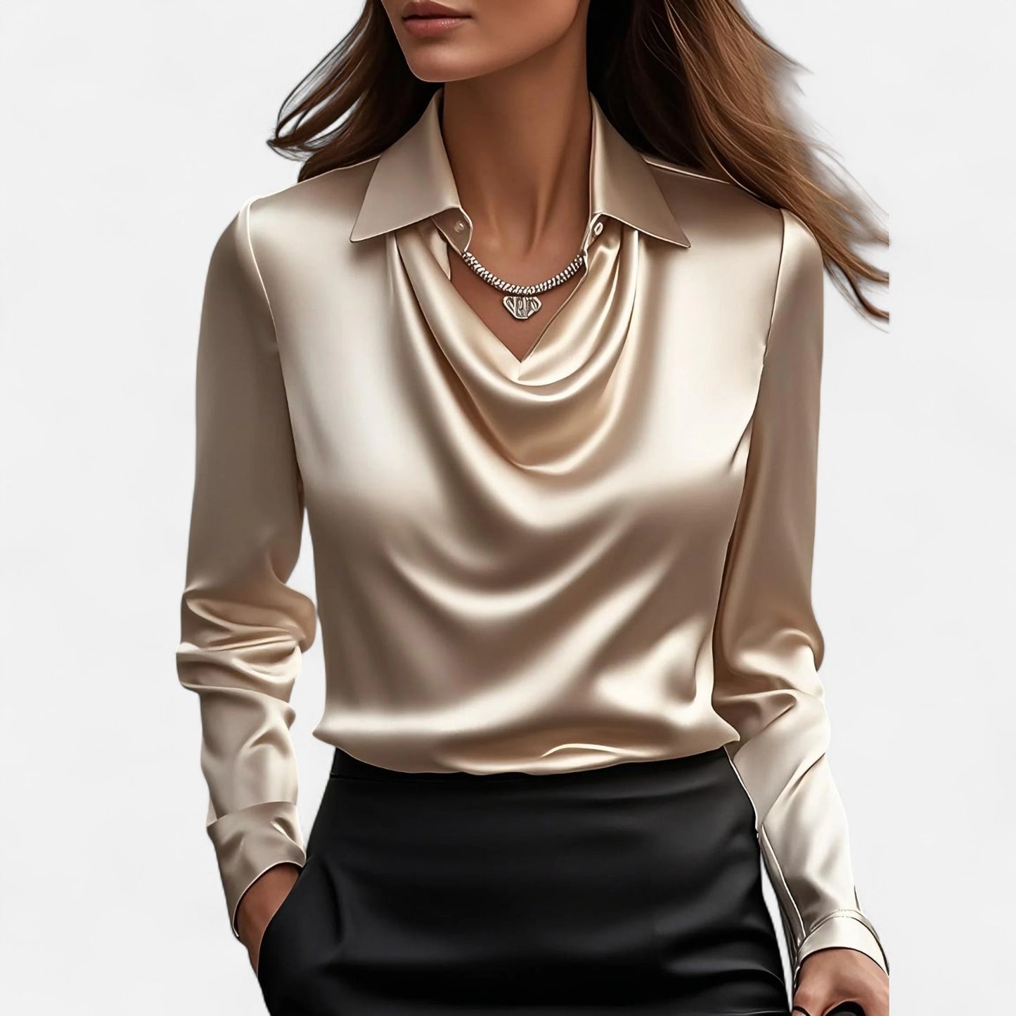 Elanclo | Women’s Satin Draped-Neck Blouse