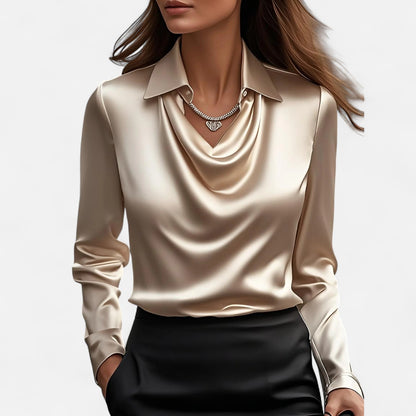 Elanclo | Women’s Satin Draped-Neck Blouse