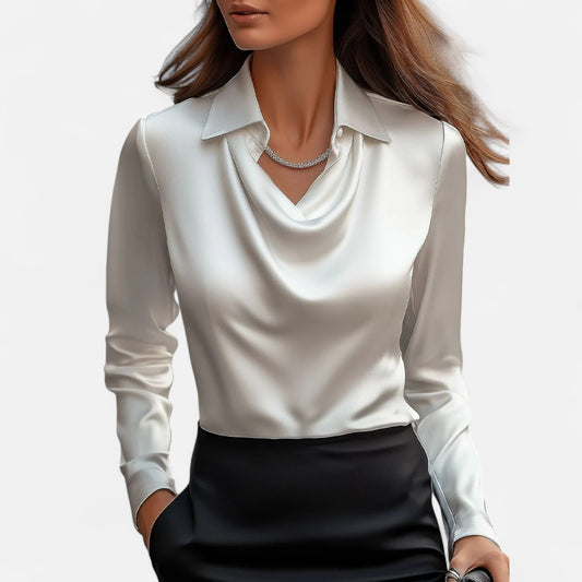 Elanclo | Women’s Satin Draped-Neck Blouse