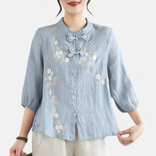 Elanclo | Women’s Vintage Frog-Button Linen Blouse