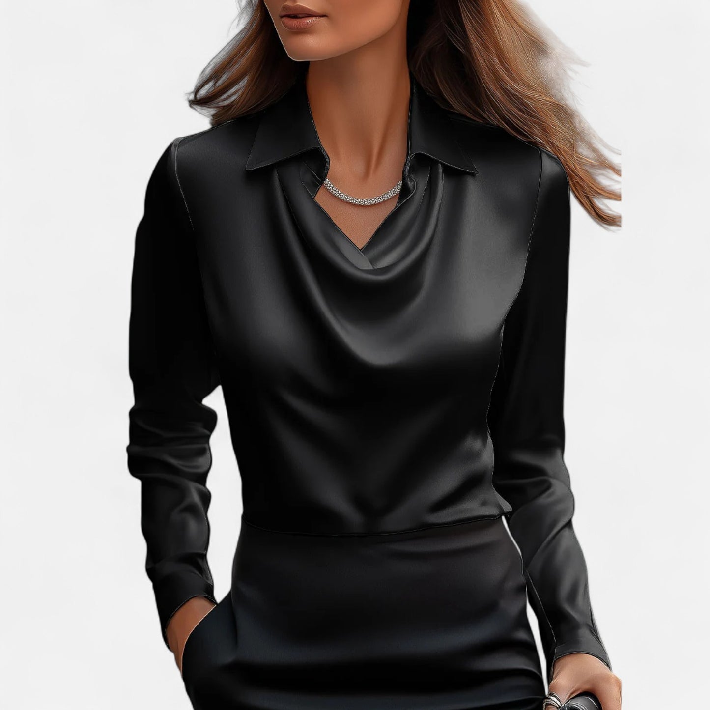Elanclo | Women’s Satin Draped-Neck Blouse