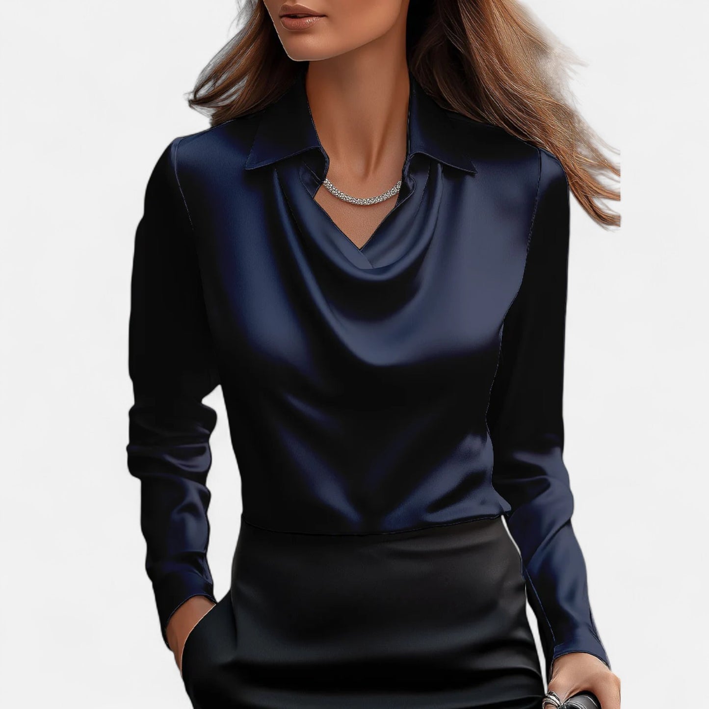 Elanclo | Women’s Satin Draped-Neck Blouse