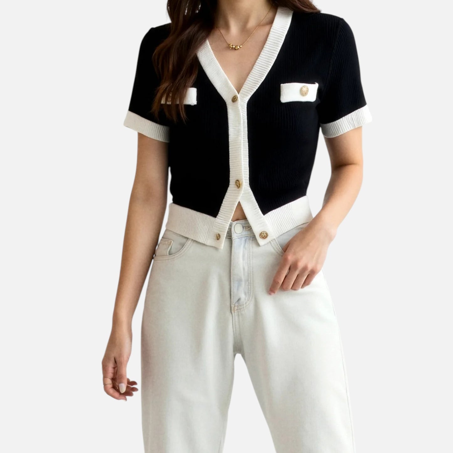 Elanclo | Women’s Cropped Contrast Knit Top