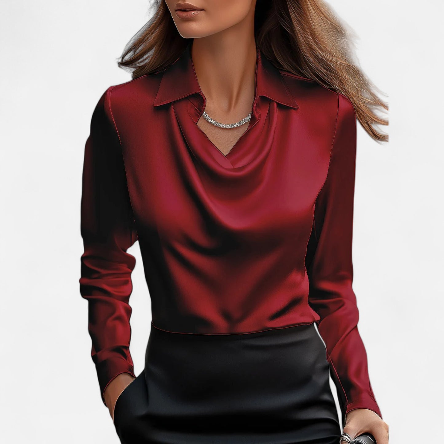 Elanclo | Women’s Satin Draped-Neck Blouse