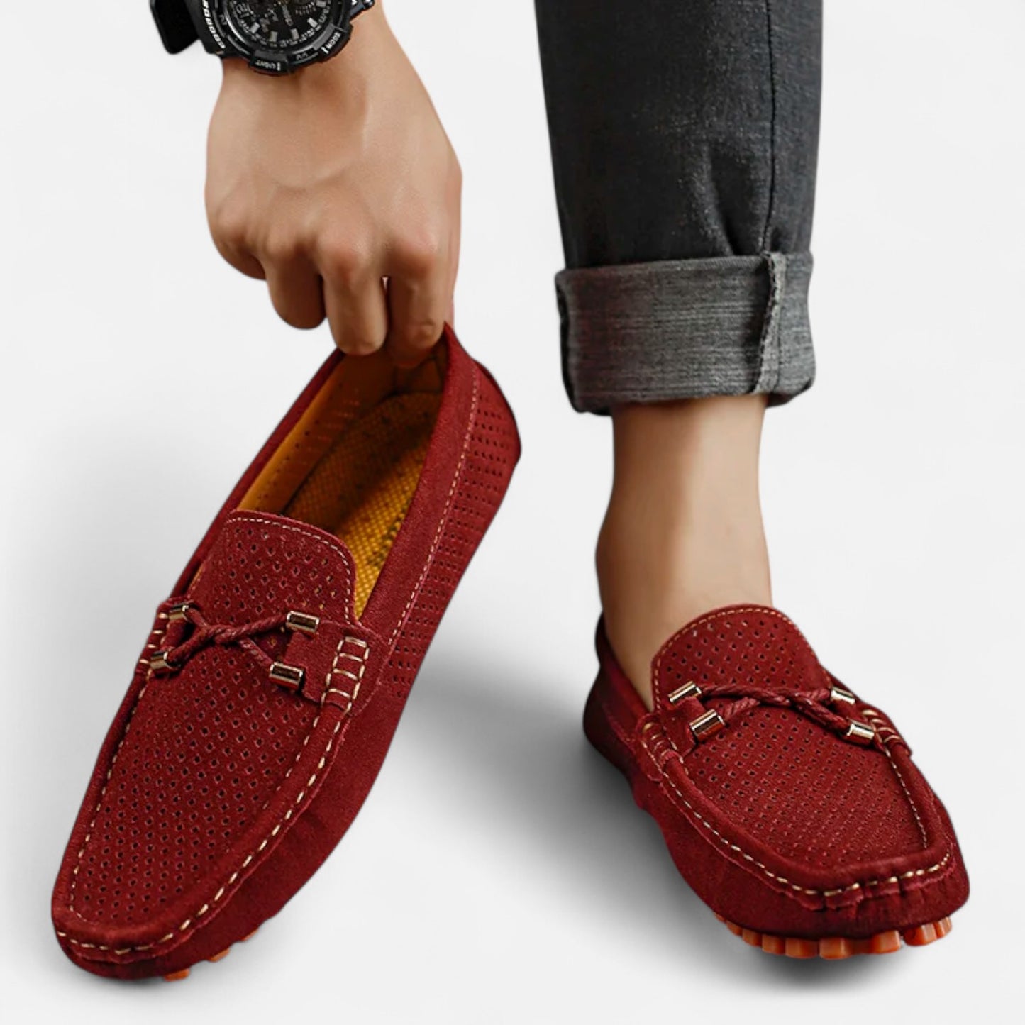 Elanclo | Men’s Perforated Suede Riviera Loafers