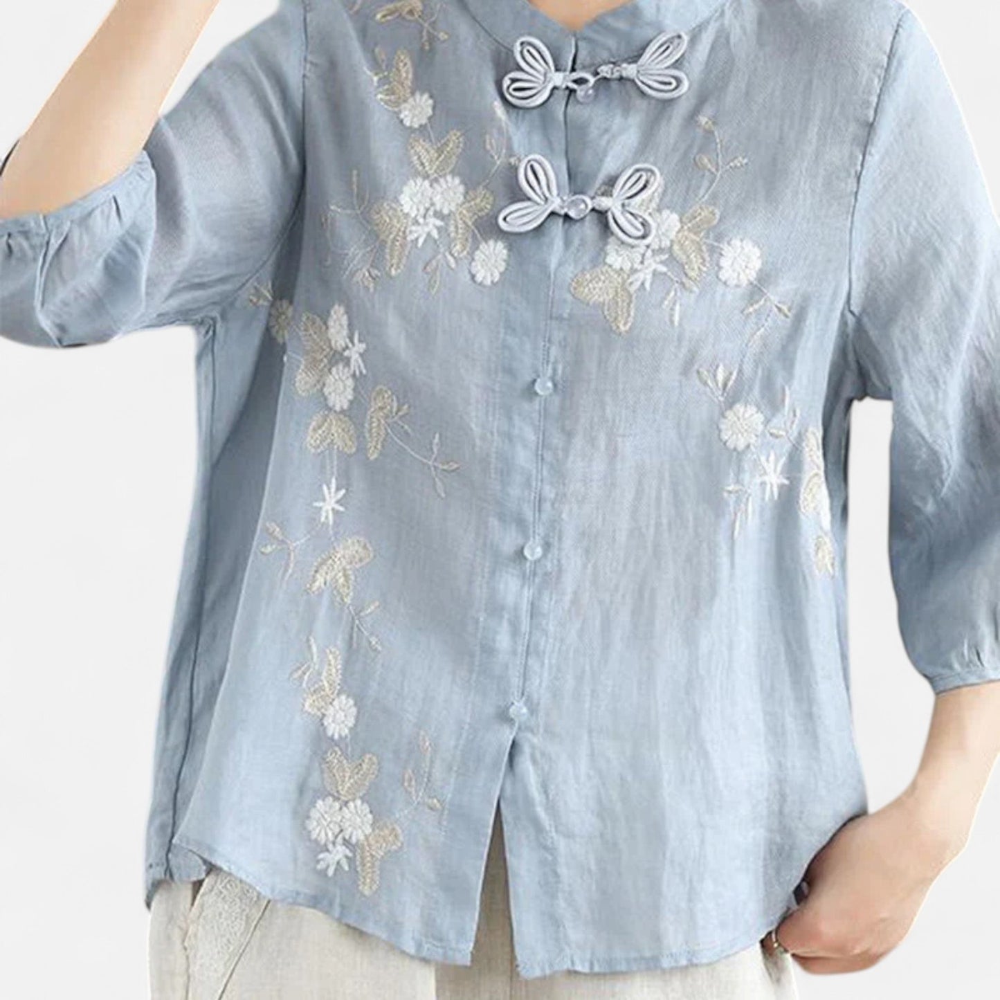 Elanclo | Women’s Vintage Frog-Button Linen Blouse