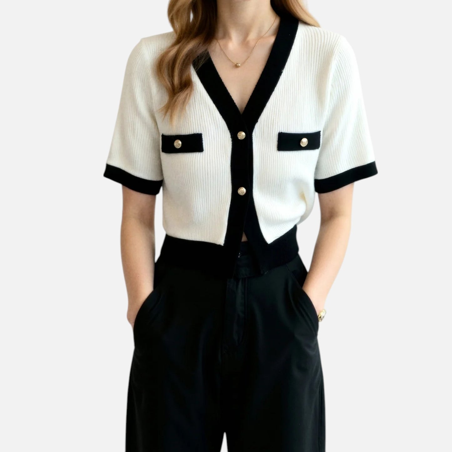 Elanclo | Women’s Cropped Contrast Knit Top