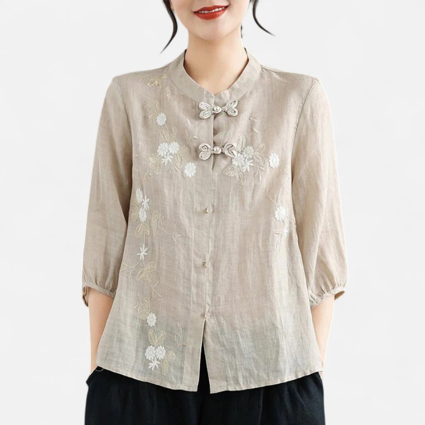 Elanclo | Women’s Vintage Frog-Button Linen Blouse