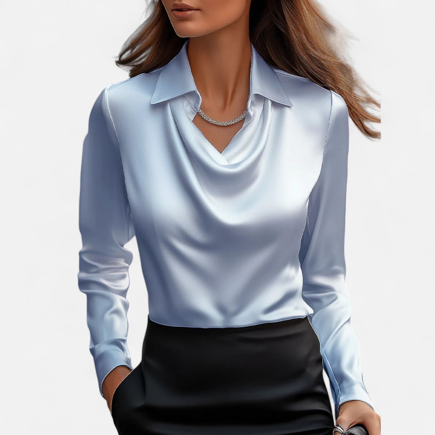 Elanclo | Women’s Satin Draped-Neck Blouse