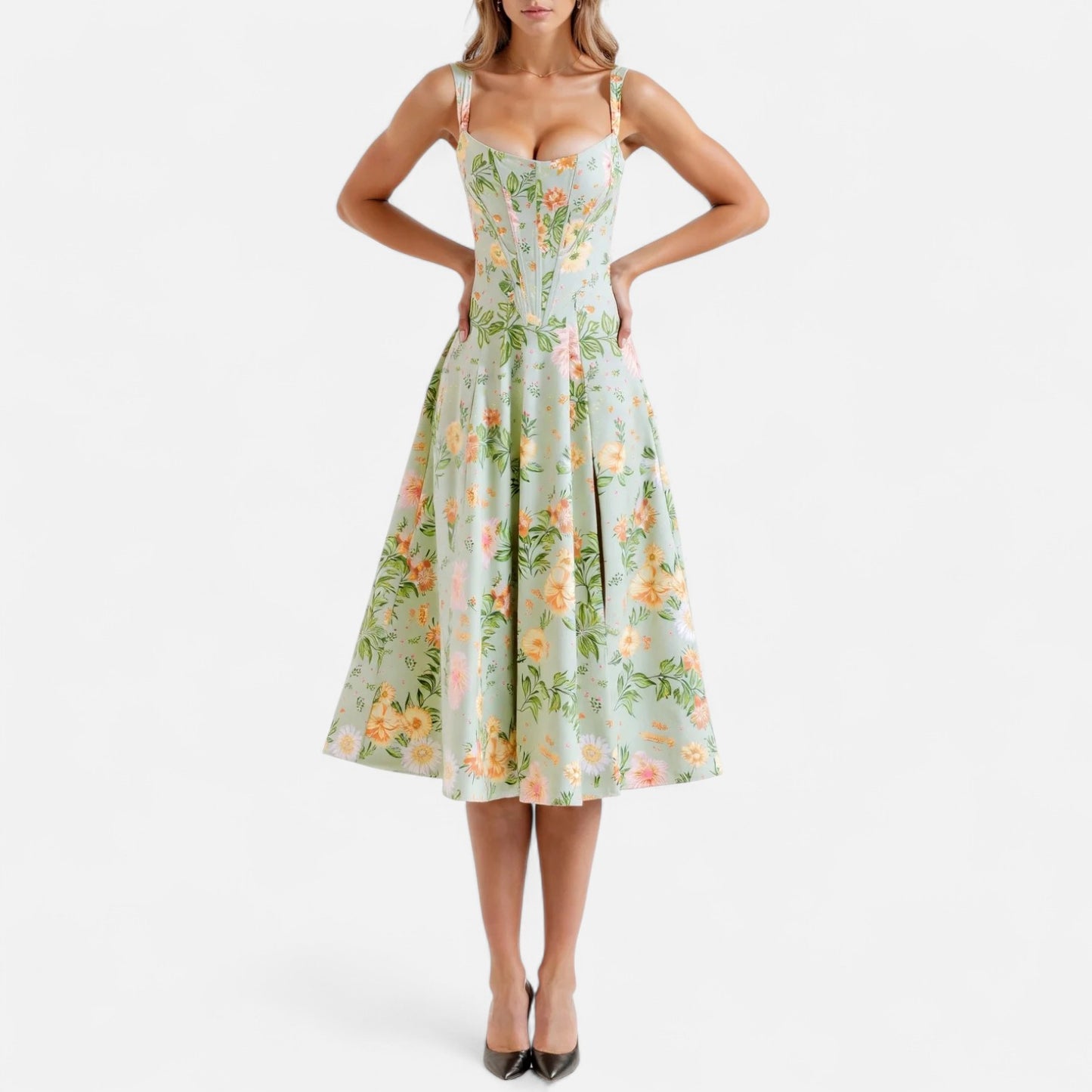 Elanclo | Women’s Floral Corset Midi Dress